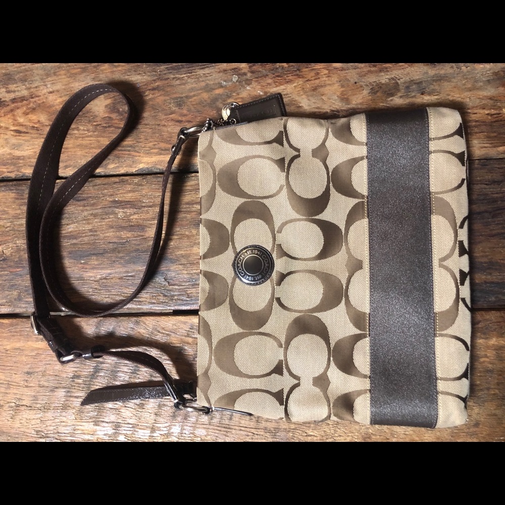 Coach Signature Stripe File Crossbody Brown